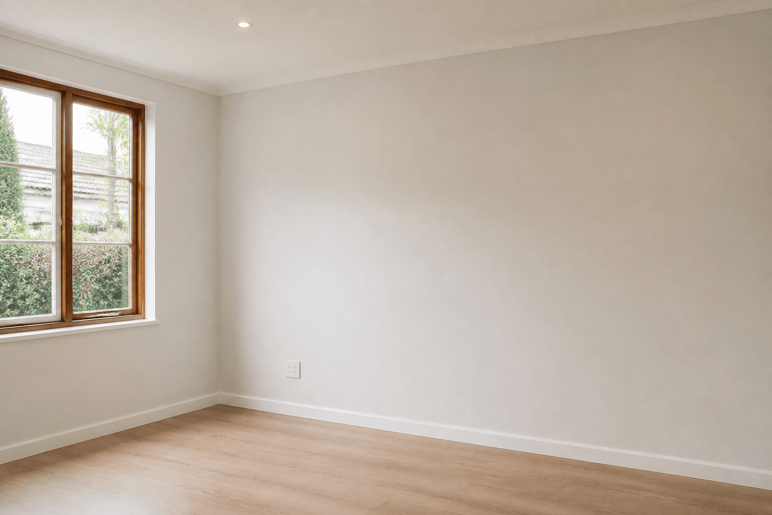 Freshly painted interior walls with clean cut-in along the ceiling and skirting